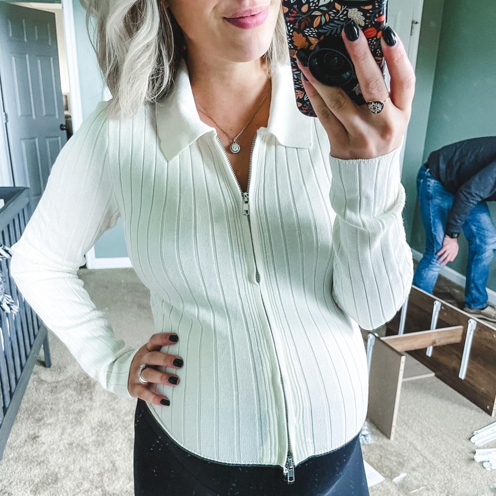 NWT Abercrombie & Fitch Cream Double Zip Sweater Small